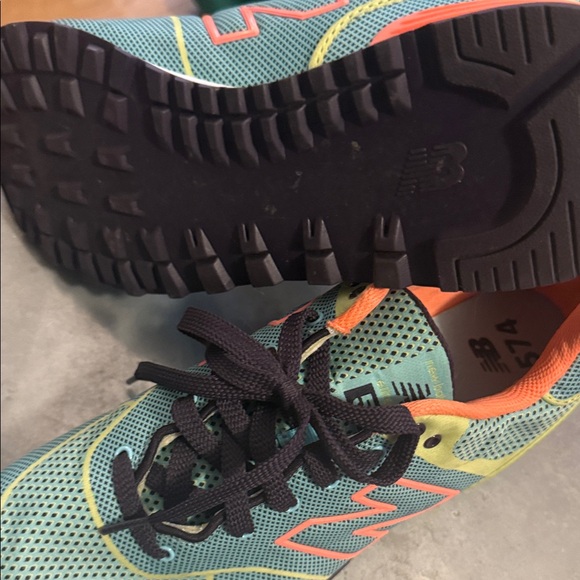 New Balance 574 Teal and Coral Sneakers - Picture 3 of 4